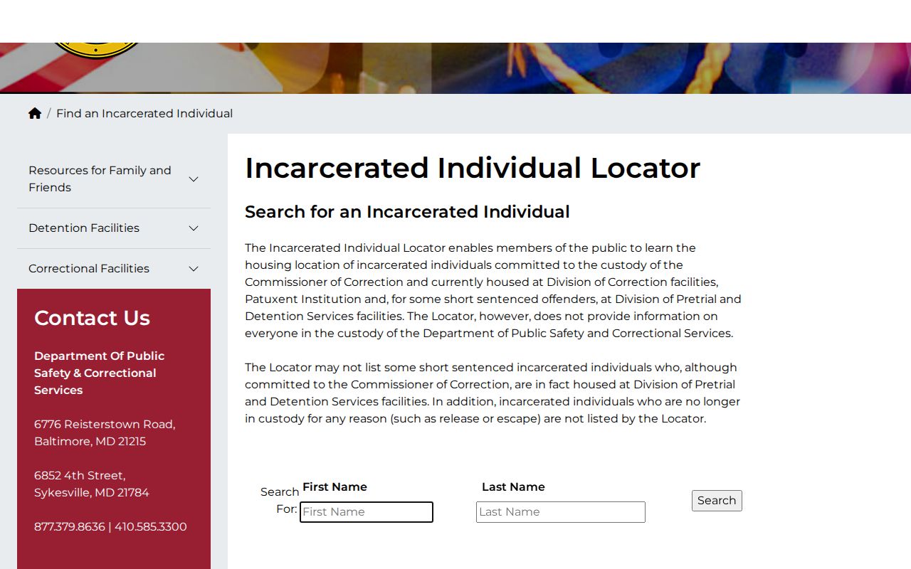 Prince George’s County released inmate search boundary on the Maryland current-custody locator