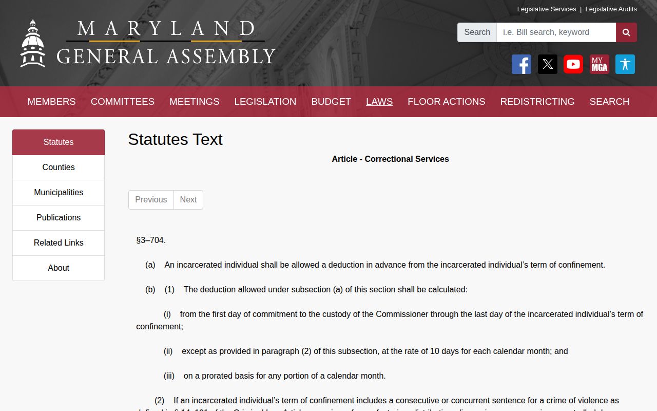 Prince George’s County state release-date credit rates under Maryland law
